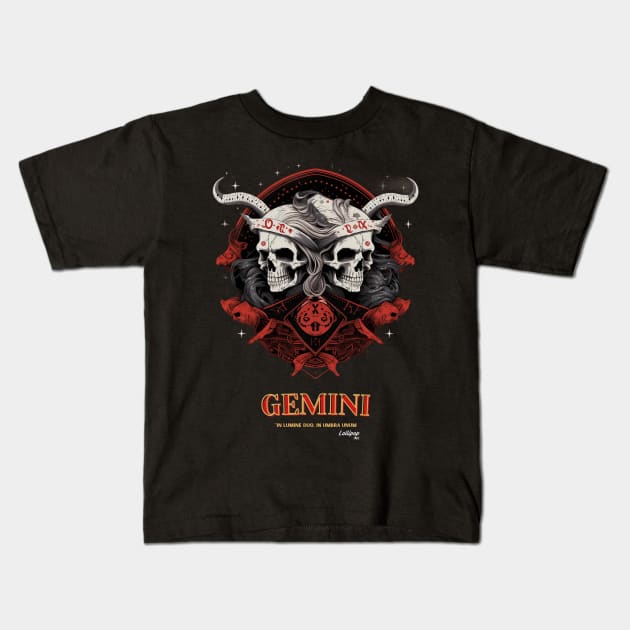 Dark Zodiac Gemini: The Duality Within Kids T-Shirt by LollipopINC
